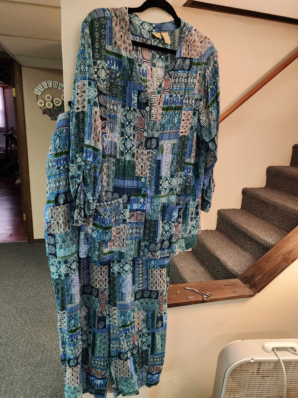 Islander Blue Multi-Print Womens 1x Wide Leg Pant Set